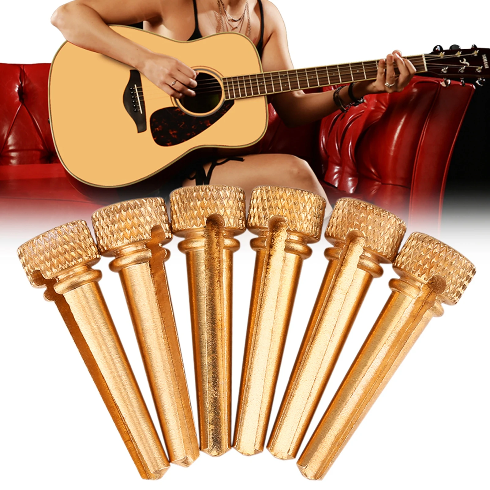 6pcs Guitar Bridge Pins Brass & Abalone Pins Bridge Pin Set Brass for Acoustic Guitar Accessories Bridge Pin with Pearl Shell