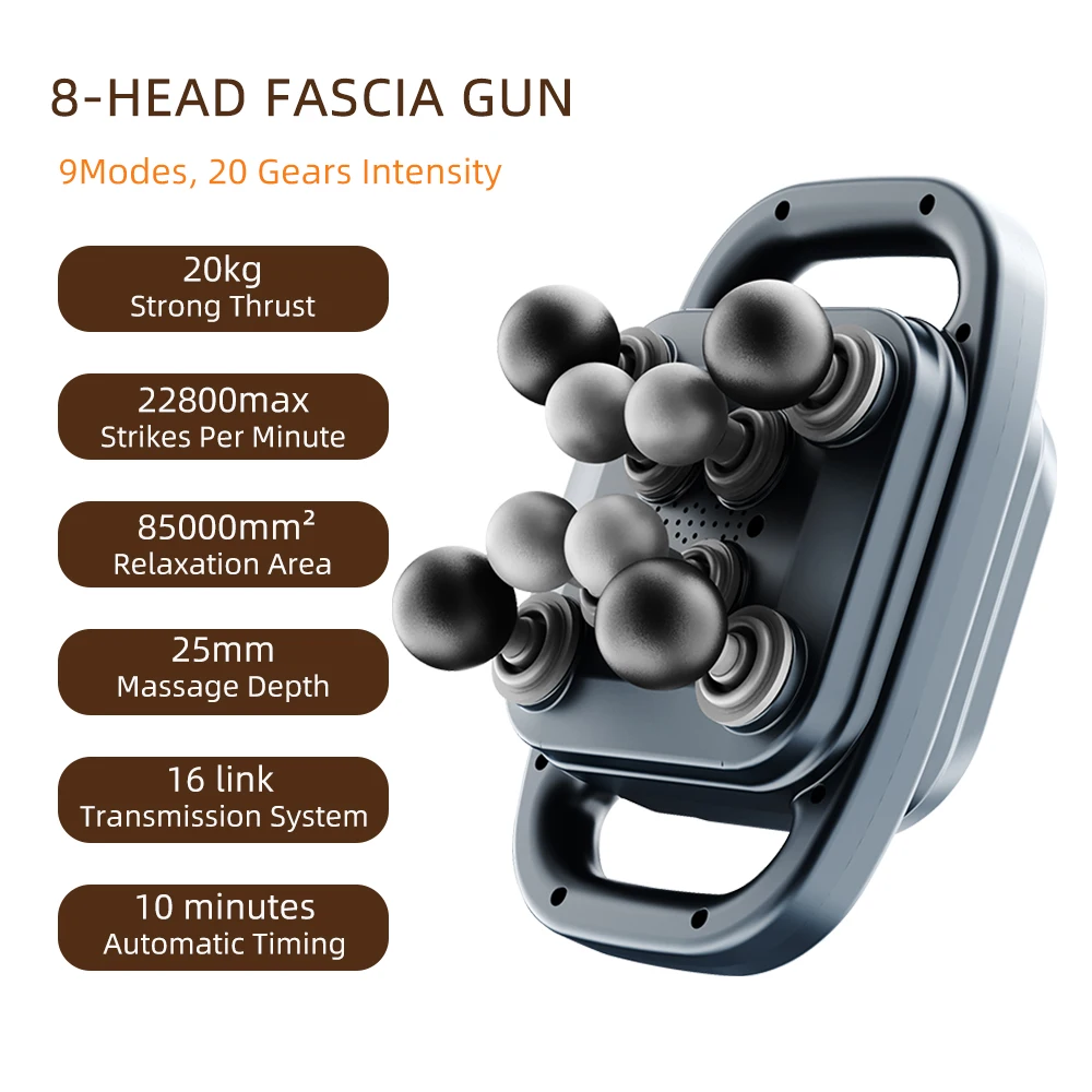 Fascia Gun 8 Heads Massage High-frequency Vibration Massager  Deep Tissue Body Massage Shoulder Neck Back Leg Neck Massager