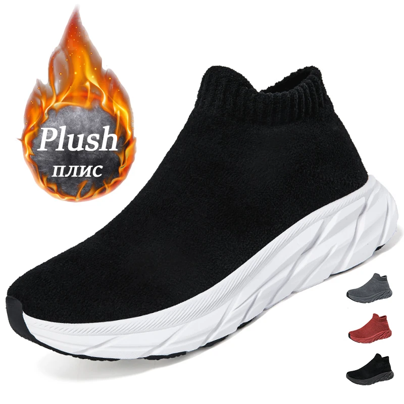 

New Winter Shoes For Men Women Sneakers Plush Warm Men's Shoes Couple Sock Shoes Tennis Running Casual Ankle Boots Zapatos Mujer
