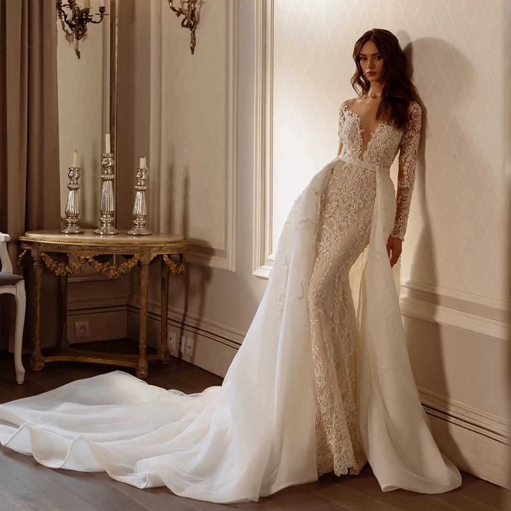 Sweetheart Wedding Dresses Sexy Backless Bridal Gowns Lace Appliques Long Sleeves Mermaid Exquisite Vestidos De Novia Customized 3