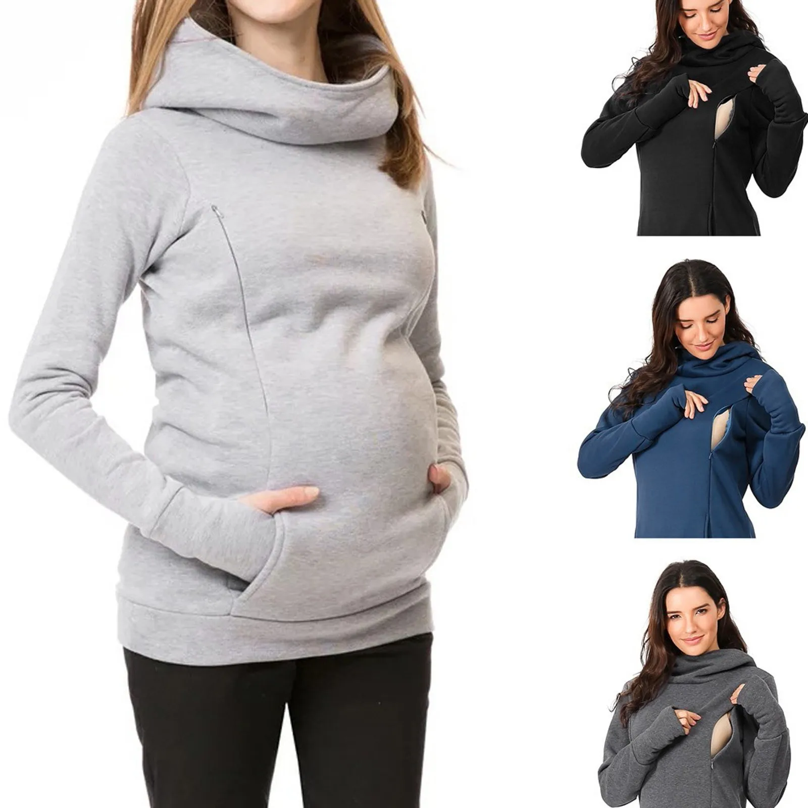 Maternity Medium Sleeves Breastfeeding Women's Hoodie Maternity Long Hooded Sweatshirts Fashionable Tops breastfeeding pregnant top