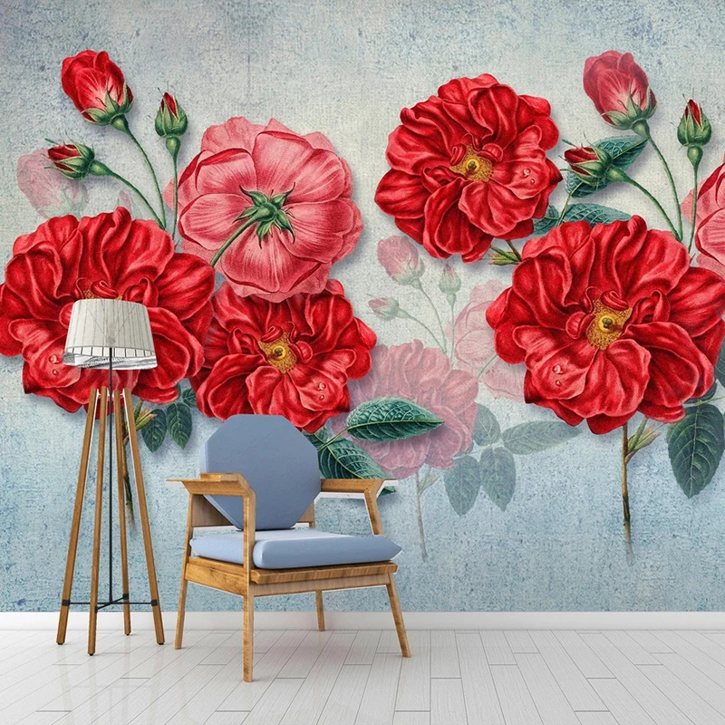 Custom Retro Red Flowers Wallpaper Mural Romantic Modern Living Room Bedroom Background Wall Decoration Painting Papier Peint 3D calligraphy painting xuan paper cards half ripe rice paper thicken xuan paper cards flowers plants mulberry yunlong papier