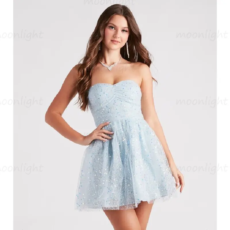 

Short Sweetheart Prom Dress For Women 2023 Strapless Backless Mini Formal Party Evening Gowns Above Knee Tulle Vestidos De Noche