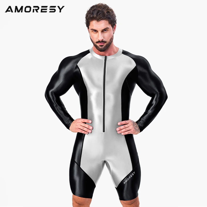 AMORESY Atticus series front zipper sports tight jumpsuit for Men Fitness