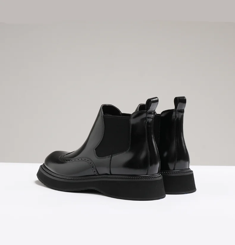 Neue Chelsea-Stiefel für Herren, handgefertigte Leder-Stiefeletten im Brogue-Stil, für Herbst und Winter – Detail 11