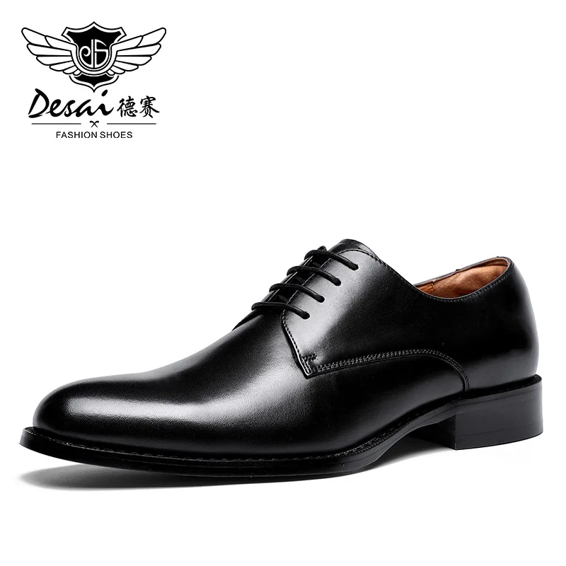 DESAI Derby Mens Dress Shoes Formal Business Lace-up Full Grain Leather Minimalist Shoes for Men Gifts