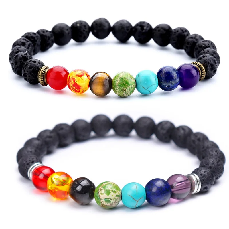 

12pcs New 7 Chakra Bracelet Men Black Lava Healing Balance Beads Reiki Buddha Prayer Natural Stone Yoga Bracelet for Women