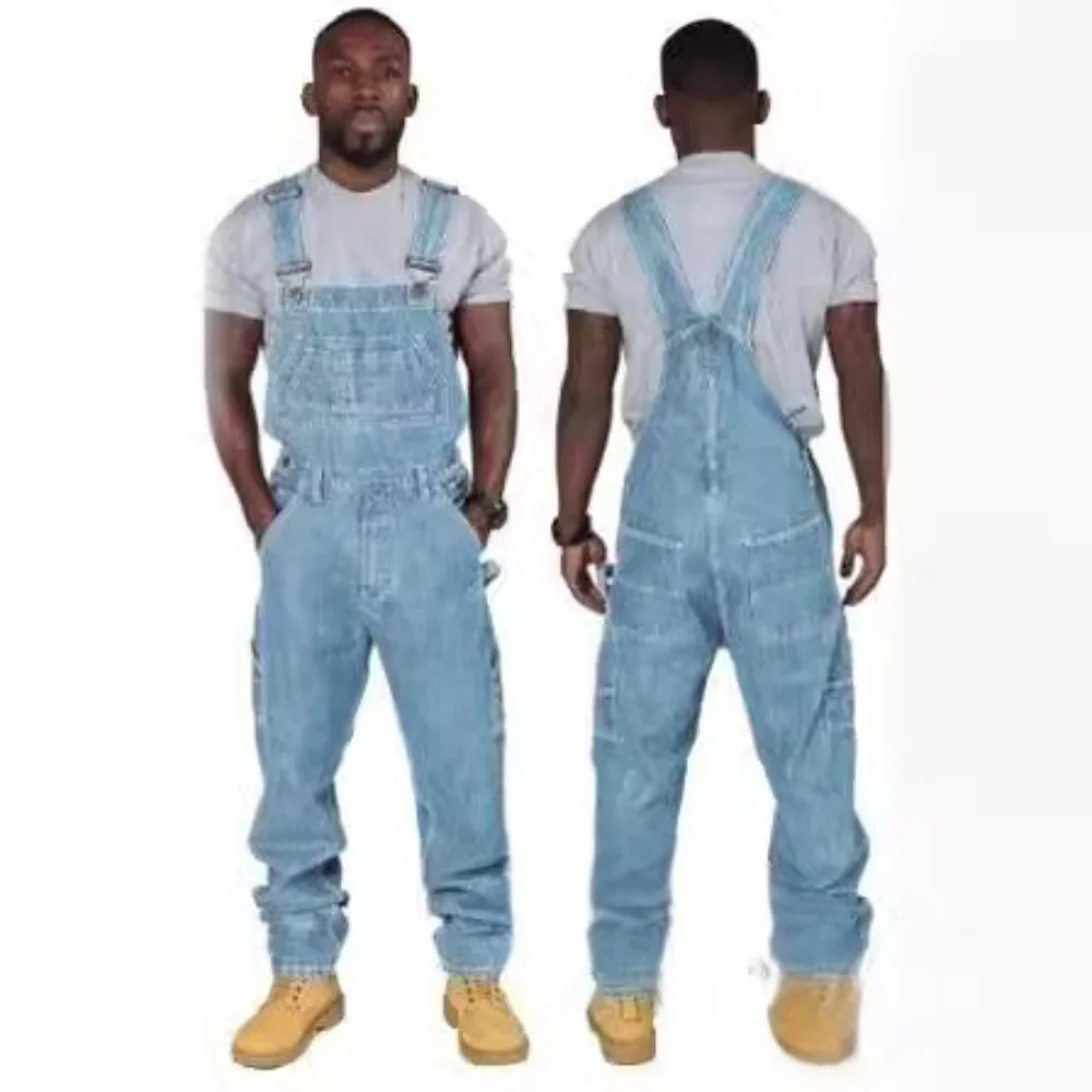 

New Solid Color Jeans Work Clothes High Waist Denim Jumpsuit Men's Auto Repair Wear-Resistant Labor Protection Work Clothes