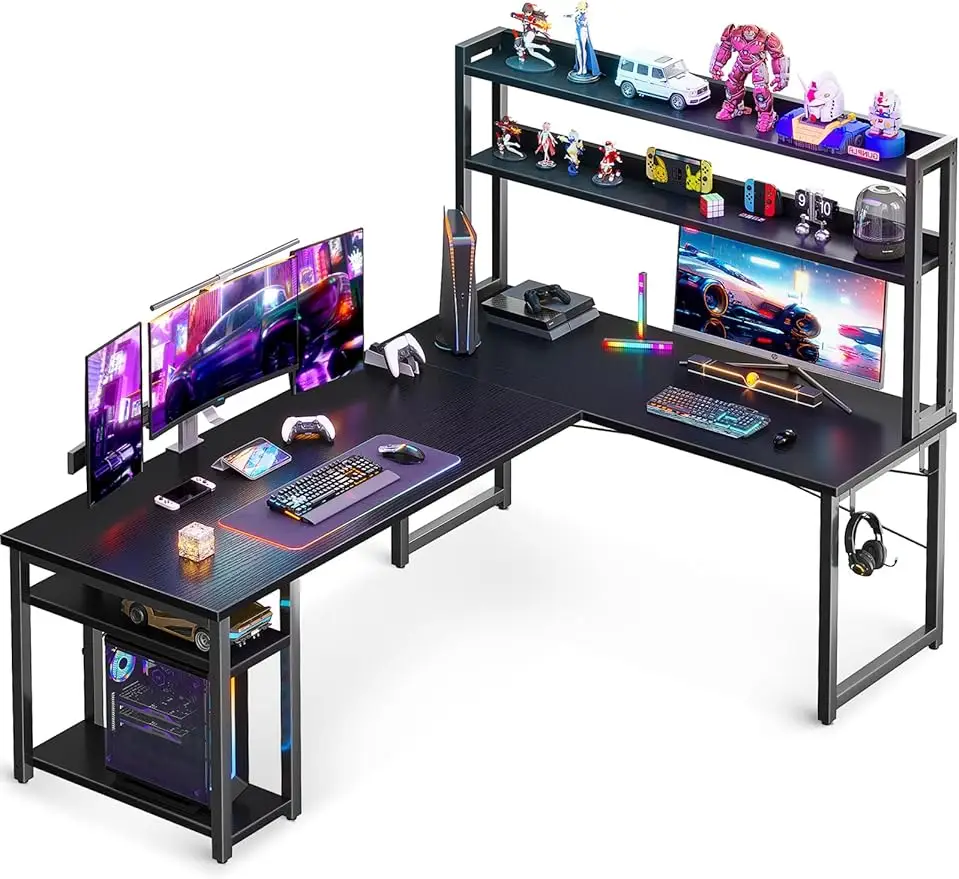 

ODK L Shaped Gaming Desk with Hutch, Computer Desk with Storage Shelves, 66" L Shaped Desk for Home Office, Corner