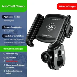 Motorcycle Phone Holder with 36W USB - C Fast Charging and 1S Lock System (Clamp No charger)