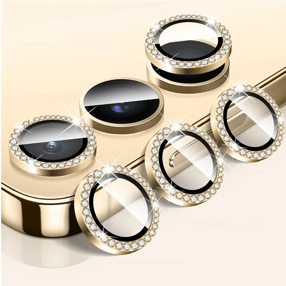 Diamond Camera Lens Protector with Shiny Tempered Glass and Alloy Metal Ring