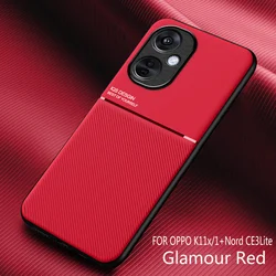Leather Phone Case with Magnetic Car Holder and Metal Plate - Sleek Protection for Nord CE 3 Lite (Red)