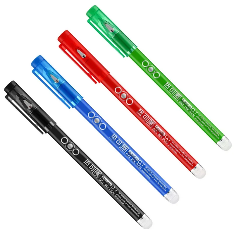 12PCS 0.7MM Erasable Neutral Pen, Bullet Nib, Washable Pens, Smooth Writing, That Disappear with Heat, Black Blue Red Green Ink 2