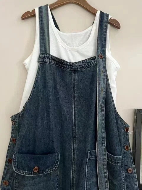 Women's Denim Overalls Loose Wide Leg Casual Vintage Artistic High Waist Long Pants Summer 2025 New Sle Retro Commute Sle