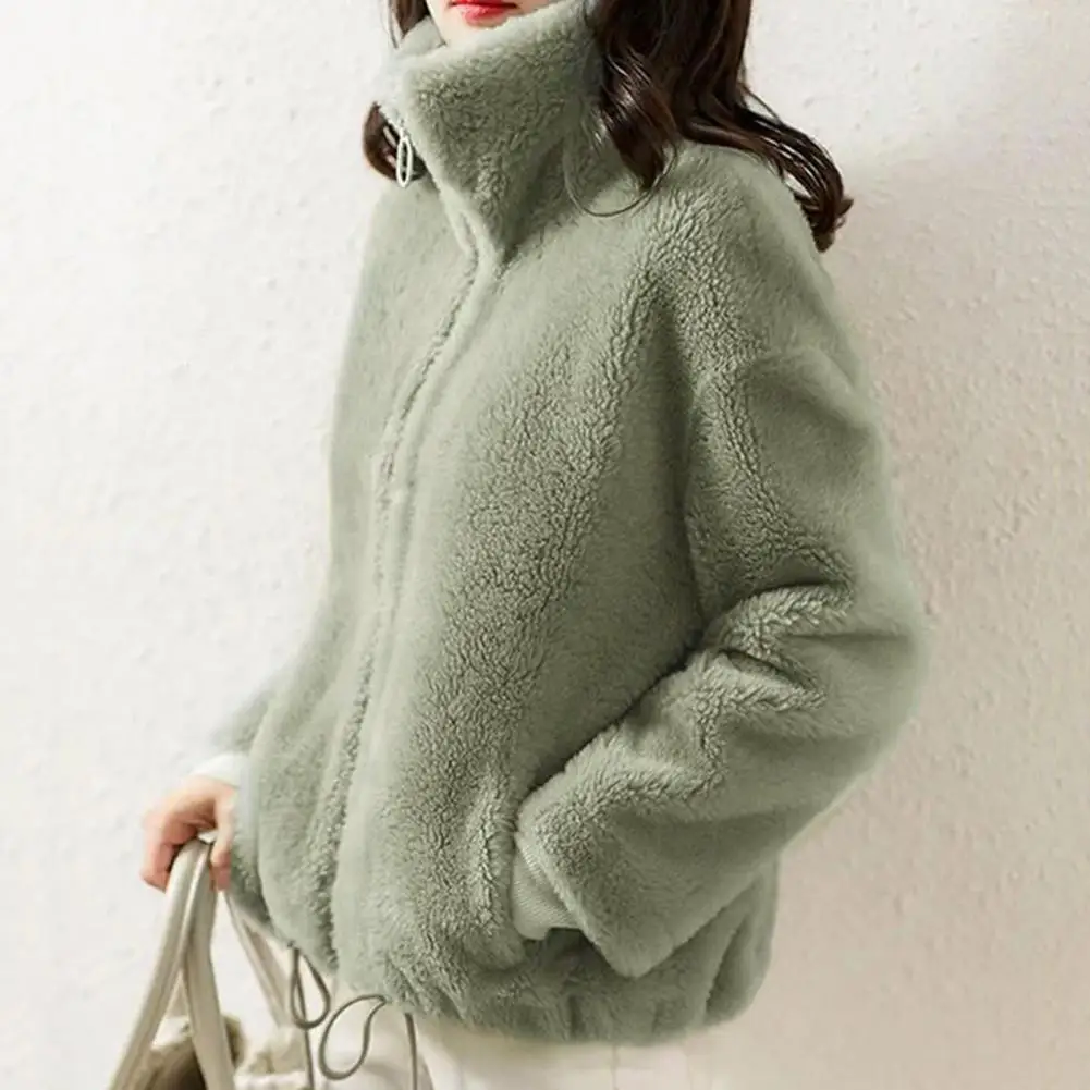 

Soft Plush Fabric Coat Soft Plush Winter Coat with High Collar Resistant Outerwear Jacket for Women Long Sleeve Zipper Cardigan