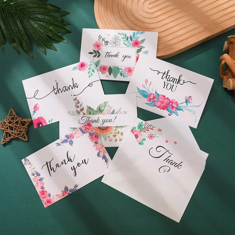 6pcs Thank You Cards with Envelopes 10x15cm Greeting Cards with flowers pattern for Wedding Baby Shower Graduation Gift
