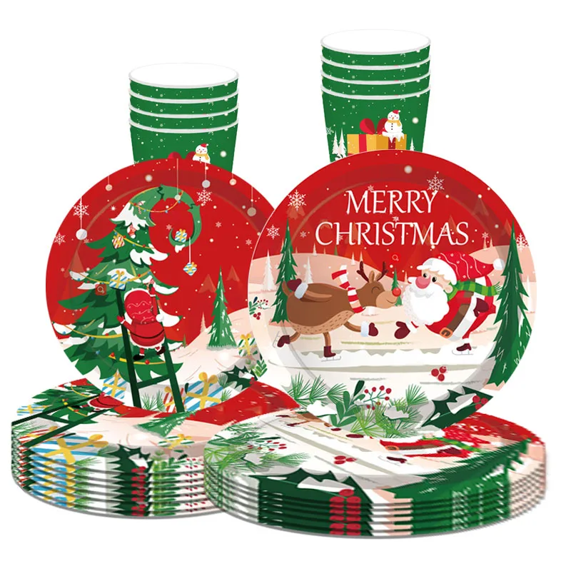 Christmas Disposable Tableware Xmas Tree Santa Claus Climb Ladder