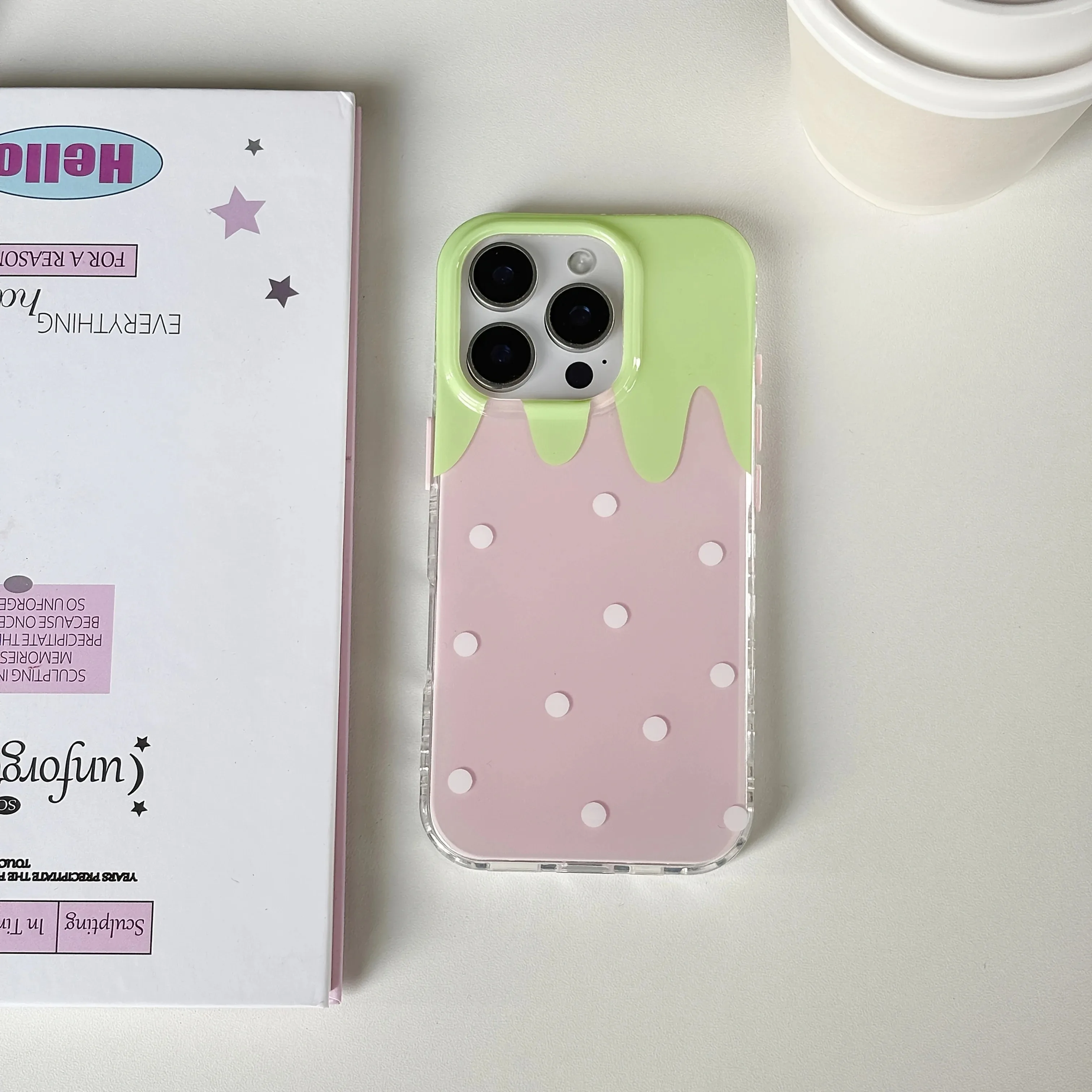 Pink Strawberry White Dot Feather Texture Phone Case
