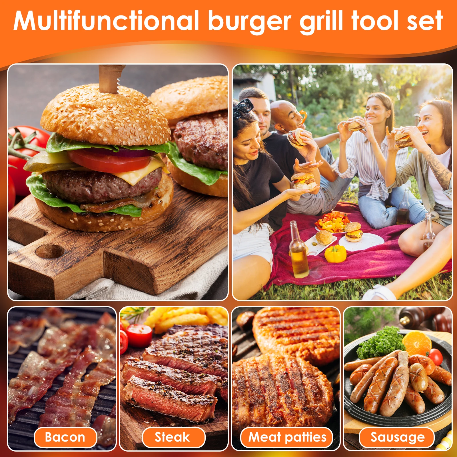 Description Picture 6 of itemSmashed Burger Kit, Burger Press, 5.5 Inch Smash Grill Press Metal Burger Spatula Hamburger Patty Maker Flat Top Grill Cooking