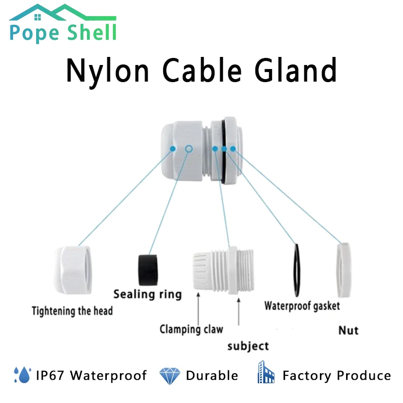 IP67 Waterproof Cable Gland Plastic Cable Entry PG7/9/11/13.5/16/19/21/25/29 White Nylon Plastic Connector