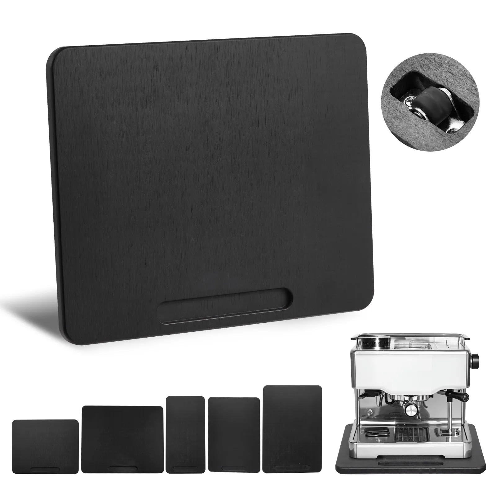 SucceBuy Black Muti-Size Kitchen Appliance Sliding Tray Silent Wheels Below Cabinet Appliance Rolling Tray for Coffee Maker
