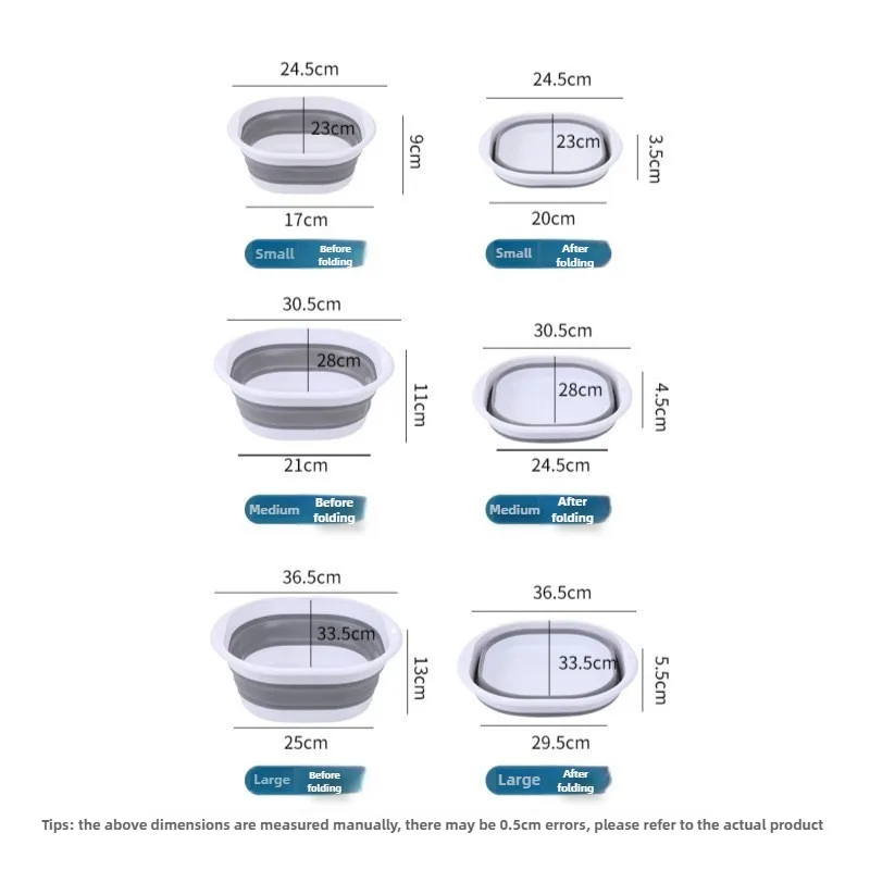 Portable Plastic Basin Flexible Silicone Wash Bowl Collapsible Bucket for Home Bathroom Travel Washbowl with Hanging Feature