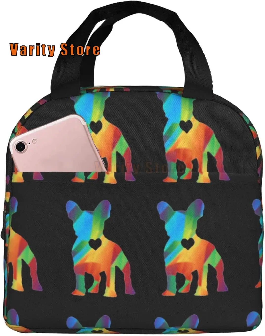 

Reusable Lunch Tote Bag Geometric French Bulldog Insulated Lunch Bag Durable Cooler Lunch Box