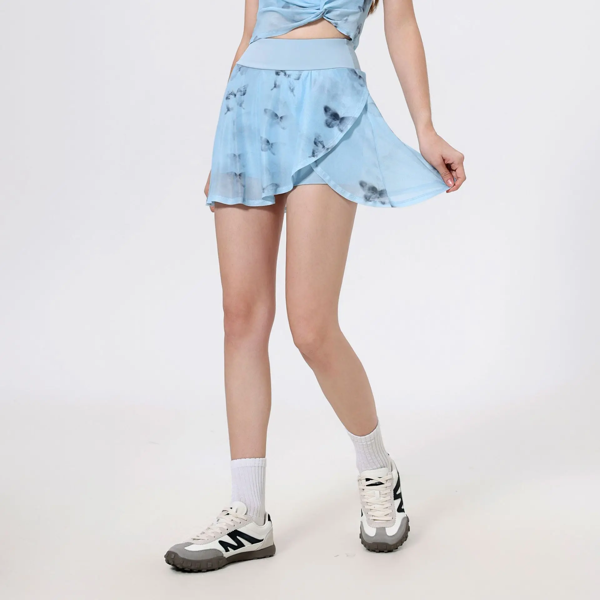 Mermaid Curve One-piece High Waist Mesh Running Skirt Women's Fake Two-piece Anti-running Tennis Skirt Fitness Pants Yoga