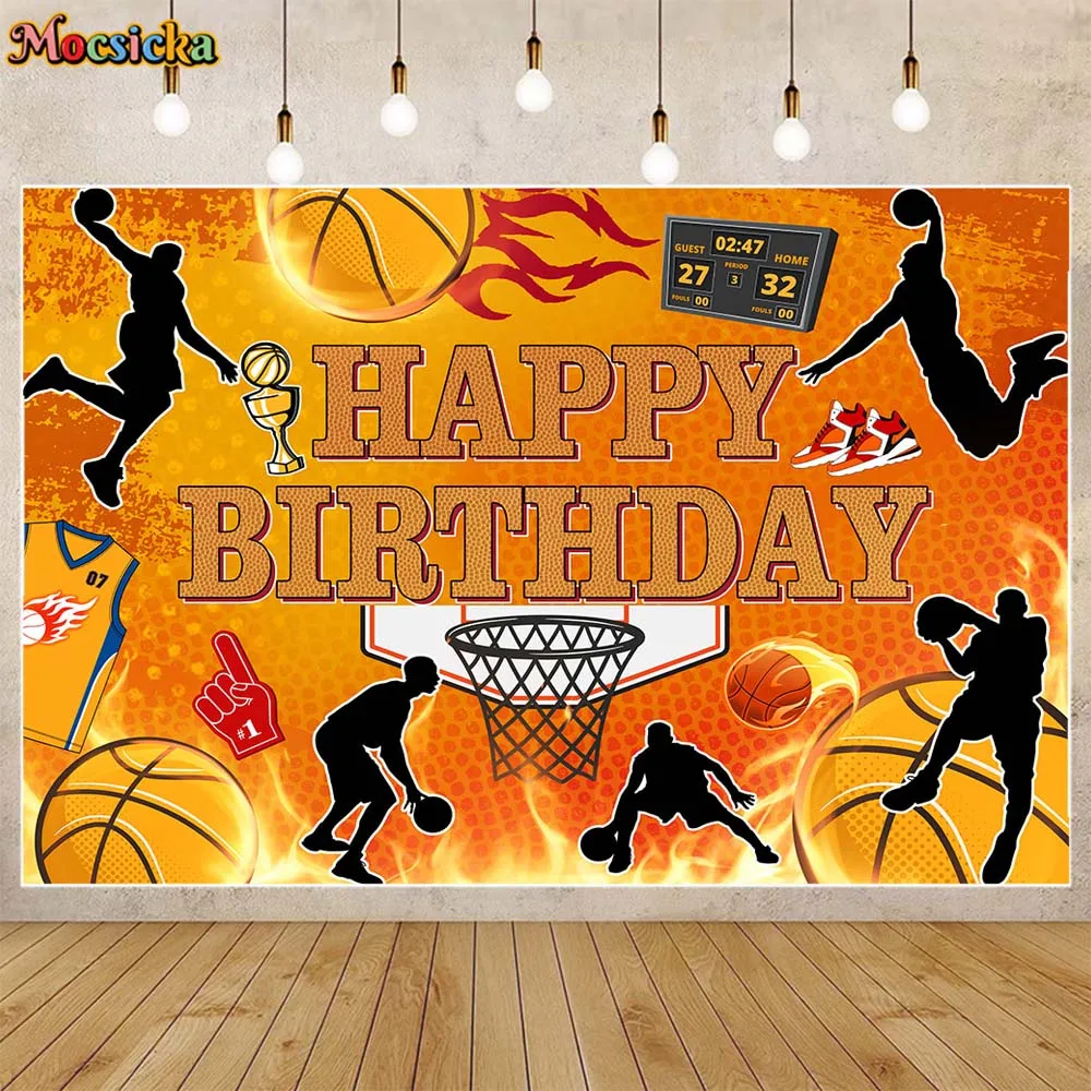 

Mocsicka Basketball Theme Birthday Backdrop Photography Boys Birthday Party Decor Photo Background Banner Studio Photocall Props