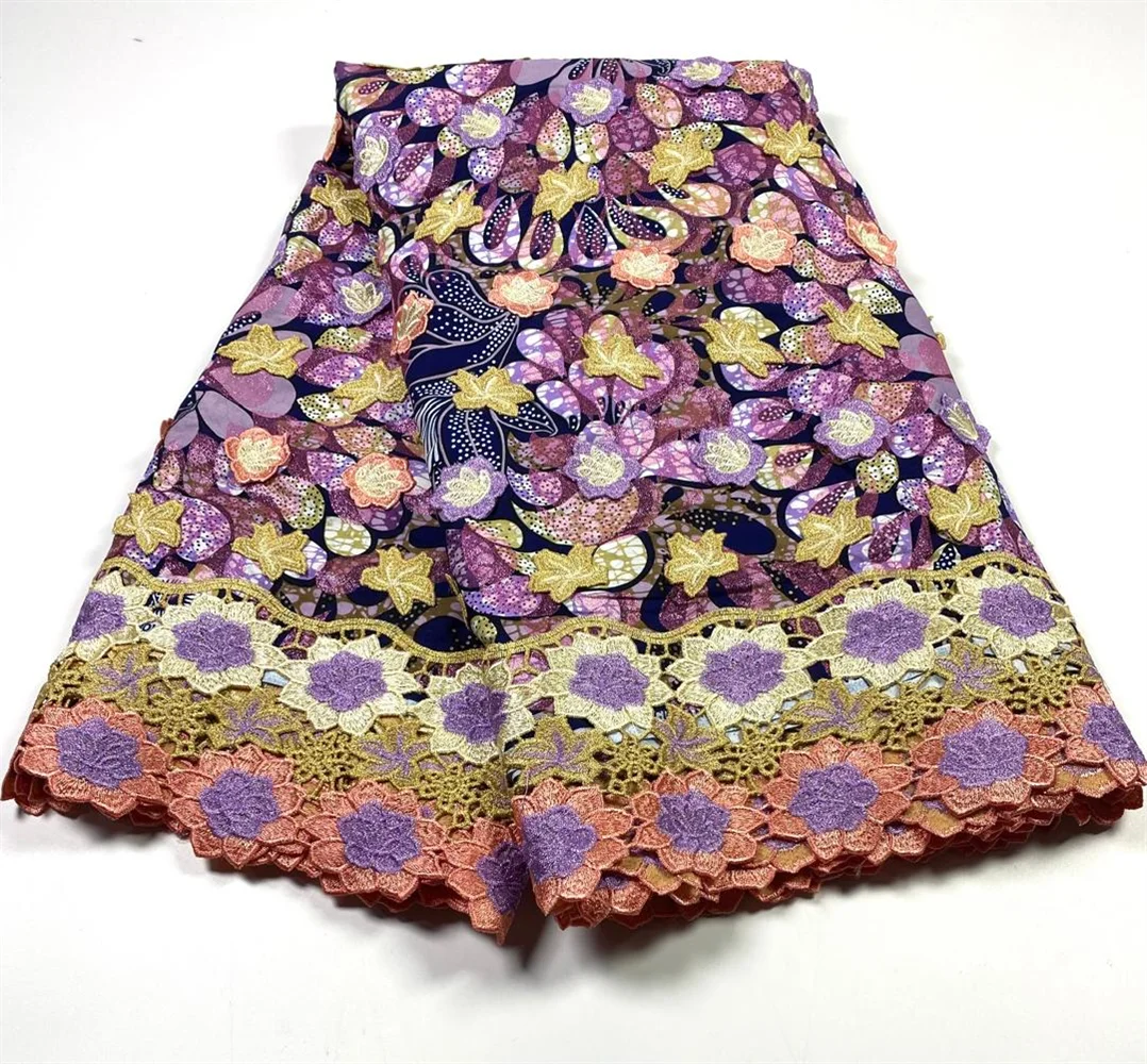 New High Quality Wax Guipure Embroidery African Wax Lace Fabric 2026 Blue French Ankara Lace For Women Ankara For Sew 1