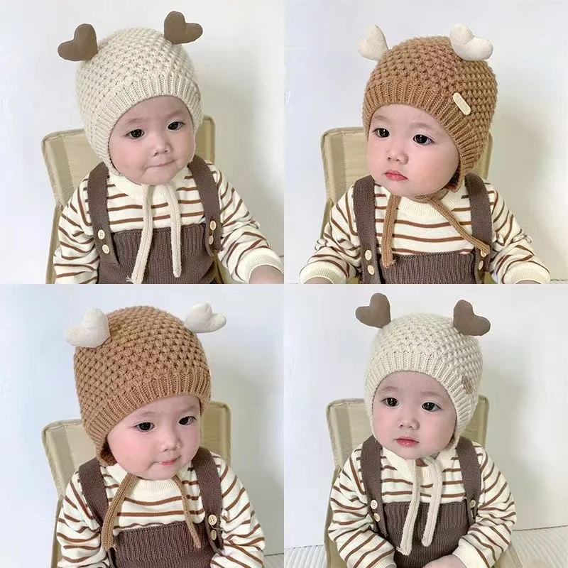 Korean Style Autumn Winter Unisex Cute Pompom Cotton Earflap Caps For Newborn Toddler Kids Girls Cap Baby Boy Hats Beaine Bonnet