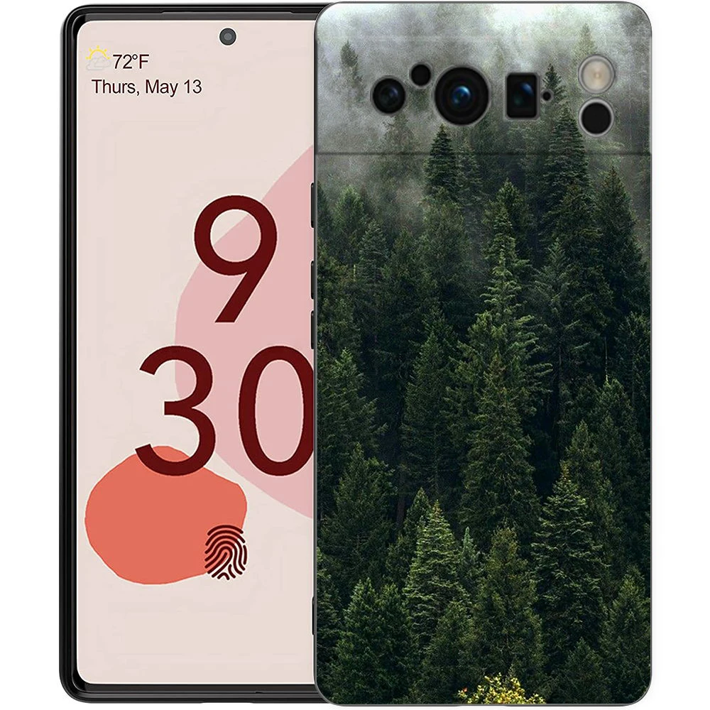 Forest Geometry Wood Design Shockproof Phone Case, Soft Silicone TPU Black Cover
