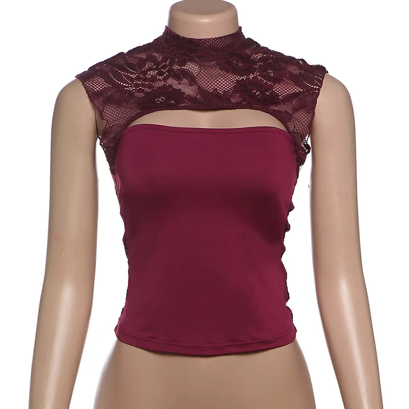 Top sexy con estampado calado Y2k para mujer, jersey transparente ajustado, recortado, con parches en contraste, ropa de calle, camiseta sin mangas para mujer