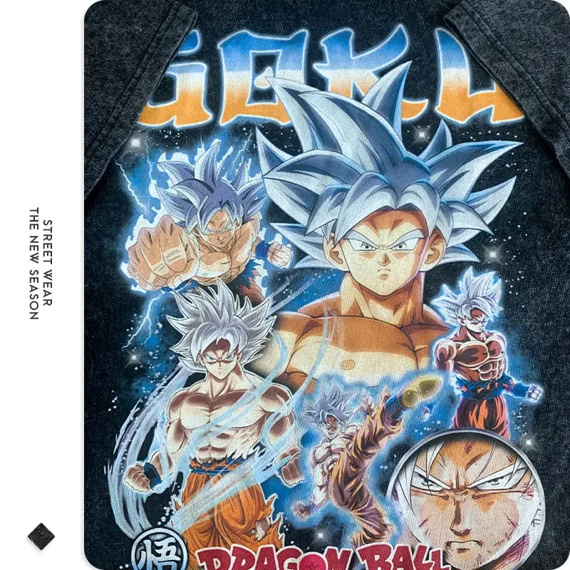 Vintage Washed Anime Dragon T-Shirt Retro Manga Design