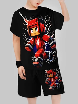 2025 new Block Man Digital Printing Cross Border Children's Clothing Casual Short Sleeved T-shirt Boys' Clothing 1
