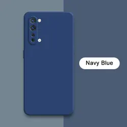Square Liquid Silicone 360° Protective Soft Phone Case for Reno3 Youth (Navy Blue)