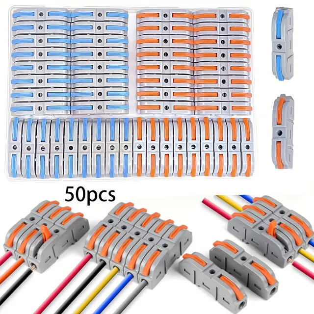 Lever Wire Connectors 50-Piece Inline Wire Connectors kit for Quick Connect Push in Compact Splicing Electrical Connectors