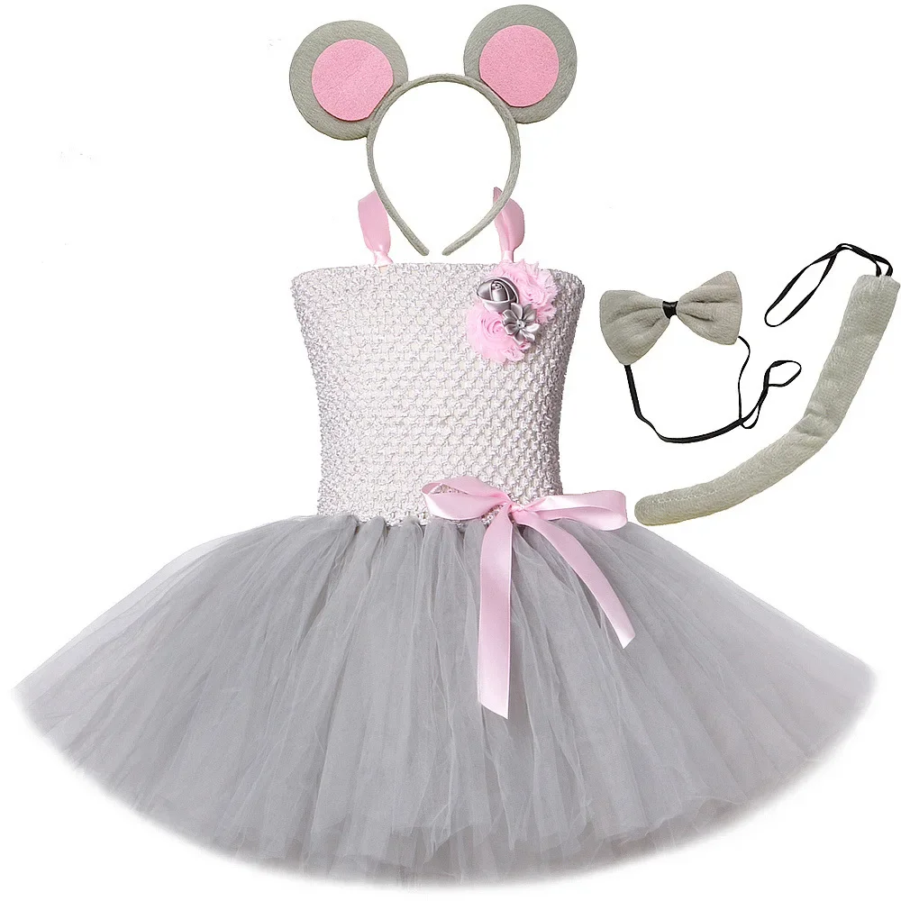 

Grey Mouse TUTU Dress Girl Mesh Dress Cartoon Animal Children Performance Party Dress Set