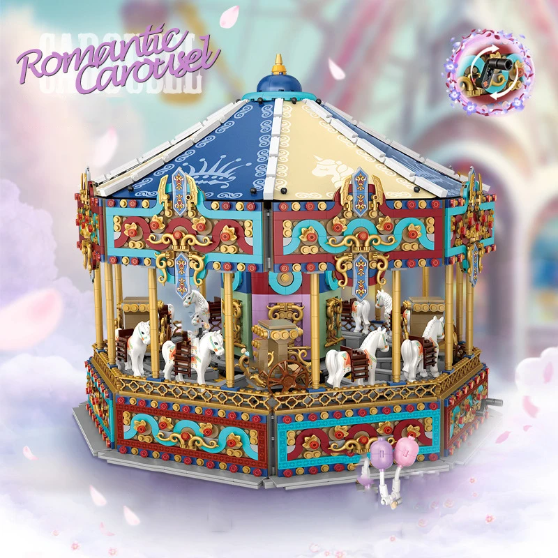 

Creative Amusement Park Mini Block Merry-Go-Round Playground Model Assemble Build Brick Toy Romantic Carousel Figures For Gift