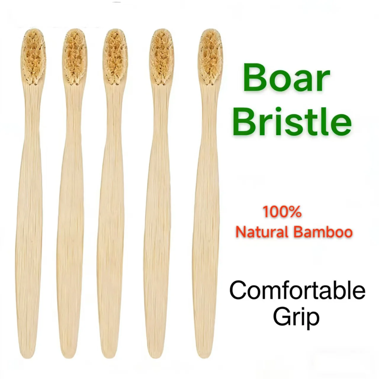 100개 맞춤형 로고 멧돼지털 대나무 칫솔 100% 천연 생분해성 친환경 구강 관리 여행, 가족, 호텔, 치과용