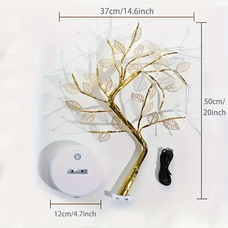 Description Picture 4 of item72 LED Night Light Golden Leaf Tree Lamp DIY Table Lamp USB Or AA Battery Operated for Bedroom Christmas Holiday Room Decor