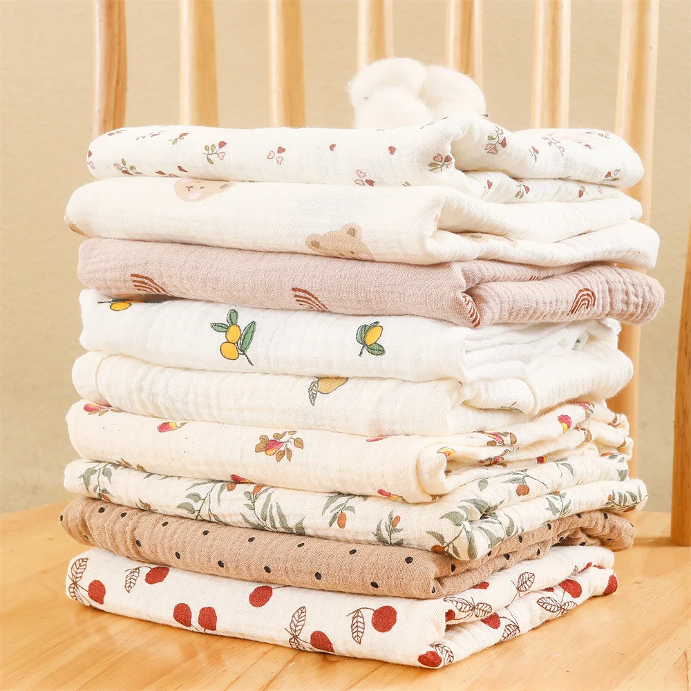 Cotton Swaddle Blanket Baby Blanket Floral Print Muslin Diaper Swaddle New Born Crinkle Fabric Baby Born Stroller Cover 5