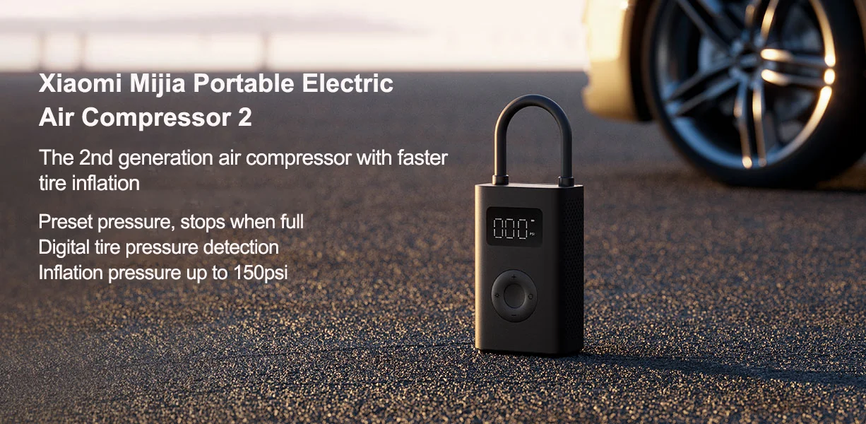 Xiaomi Mijia compresseur à air portatif 1S-gonfleur pneus voiture gonfleur  electrique pompe a velo,Mini Compresseur portatif Air numérique Lamp  LED,4000mAh Type-C Charge 150PSI pour Vélo/Moto/