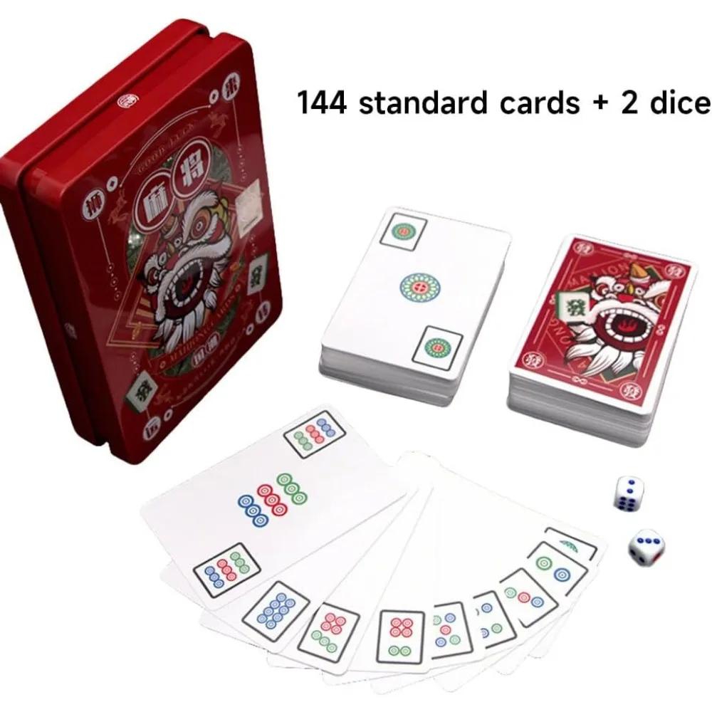 Playing Cards Mahjong Card Game Set-144 Mahjong Playing Cards, 2 Dices, Chinese Mini Playing Cards for Parties, Family Activities