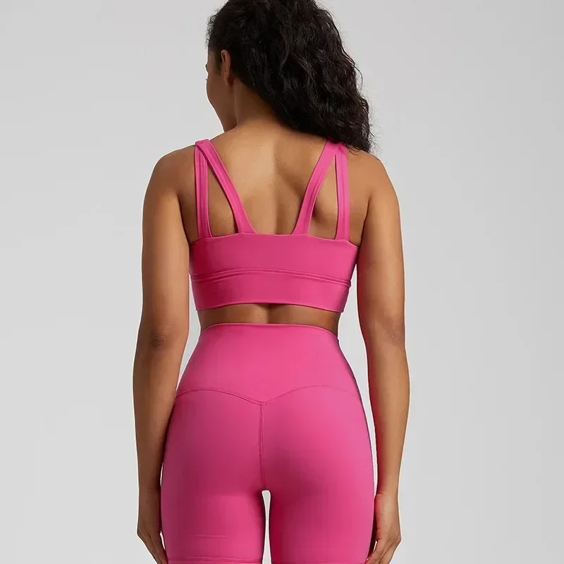 Lemon Round Neck Women Fitness Bra Sport Yoga Tank Top Cross Back Gym Chest Pad High Strength Comprehensive Training Jog