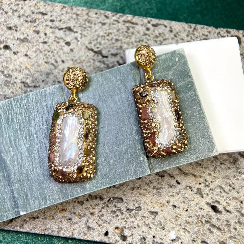 2315521-d1f48e.jpg Sa07b30bbf722458b89f84056499569536 Handmade Baroque Freshwater Pearl Dangle Earrings Stick Long Shape Clay Tourmaline Rhinestone Crystal Jewelry for Women Party Mallzona