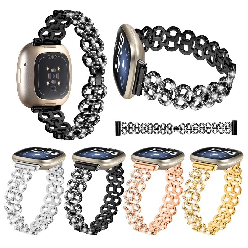 

For fitbit versa 4 versa 3 smart watch Strap Stainless Steel Diamond Bracelet Gourd Metal watchband for fitbit sense / sense 2
