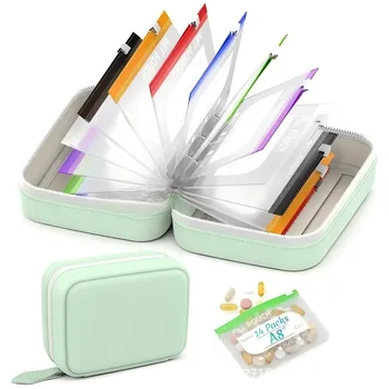 Set di Portapillole Impermeabili – 14 Bustine Codificate per Colore, Etichette Scrivibili – per Medicinali Quotidiani, Vitamine e Integratori