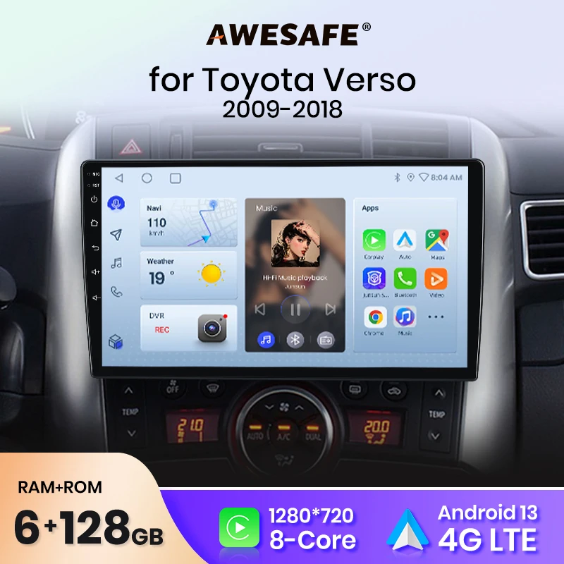 AWESAFE PX9 For Toyota Verso R20 Car Radio Multimedia Navigation 2 din Android 2din Autoradio CarPlay Stereo