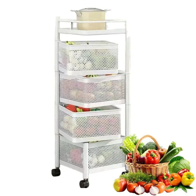 

Kitchen Rotating Storage Rack Vegetable Storage Basket With Multiple Layers No Assembly Rolling Cart Basket With Wheels For